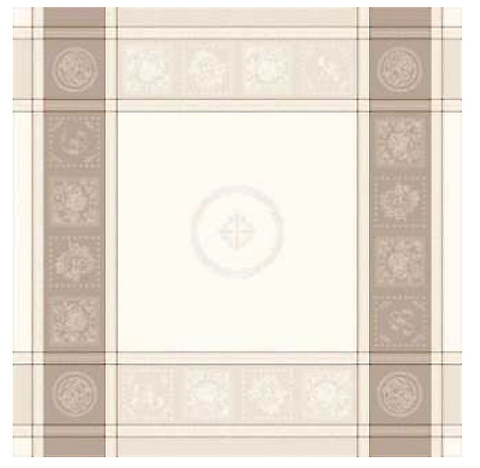 French Jacquard tablecloth, Teflon (Monogramme. raw x taupe)